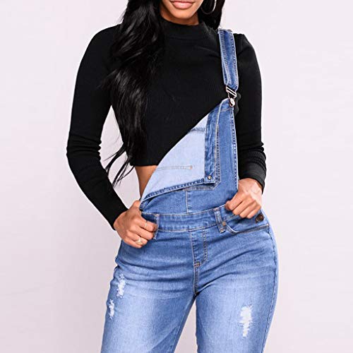 PARVAL Mujeres Correa de Mono Hombro de Verano para Mujer Peto Vaquero Mono de Jeans Cortos Mono Chaquetas de Traje Casual, Mono de Denim Recto y Ajustado con Bolsillos (Azul, XL)