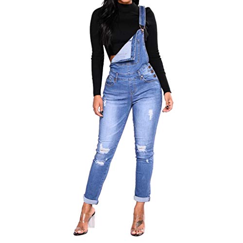 PARVAL Mujeres Correa de Mono Hombro de Verano para Mujer Peto Vaquero Mono de Jeans Cortos Mono Chaquetas de Traje Casual, Mono de Denim Recto y Ajustado con Bolsillos (Azul, XL)