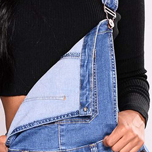 PARVAL Mujeres Correa de Mono Hombro de Verano para Mujer Peto Vaquero Mono de Jeans Cortos Mono Chaquetas de Traje Casual, Mono de Denim Recto y Ajustado con Bolsillos (Azul, XL)