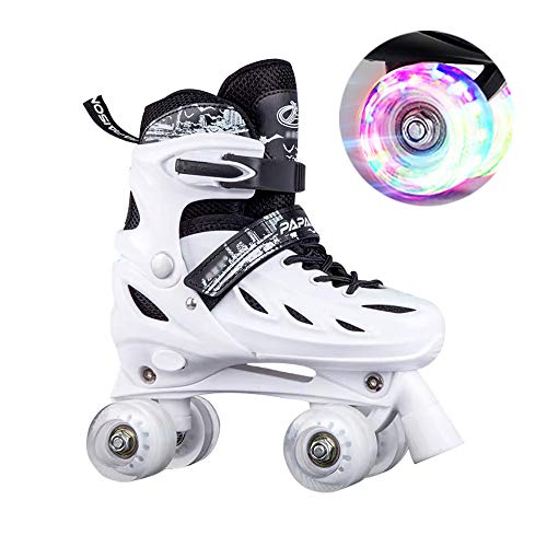 Patines De Cuatro Ruedas, Bota De Rodillos Led Ajustable para Adultos, Unisex para El Primer Paso para Saber Cómo Aprender A Patinar, Zapatillas De Deporte con Ruedas Zapatos,White-S(27-32)