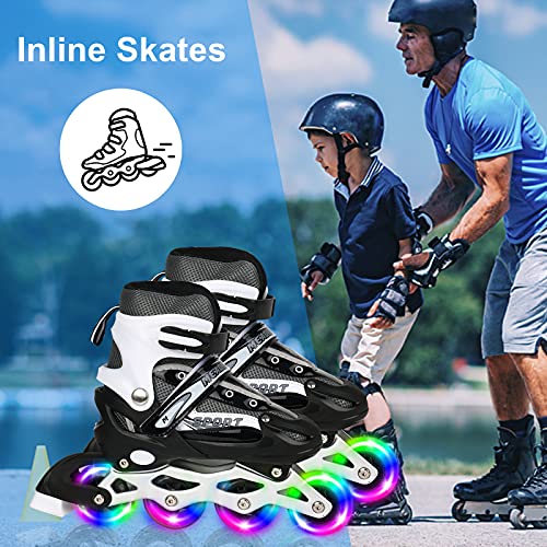 Patines en línea con tamaño ajustable, patines con ruedas iluminadas, patines con equipo de protección para adultos y niños principiantes (L)