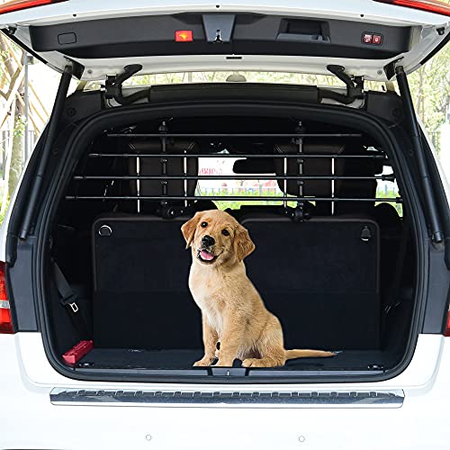 Pawhut Reja de Seguridad de Coche para Perro Ajustable en Ancho y Altura 85-140 x 30-50 cm Rejilla Separadora para Maletero de Coche Universal Metal Negro