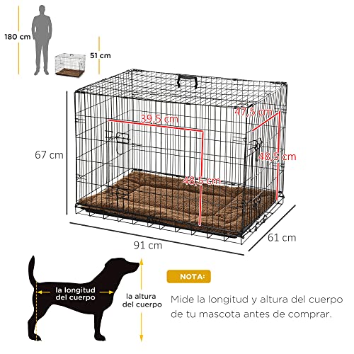 Pawhut - Transportín Negro ABS Acero 60x46x51cm + 1 Cojín