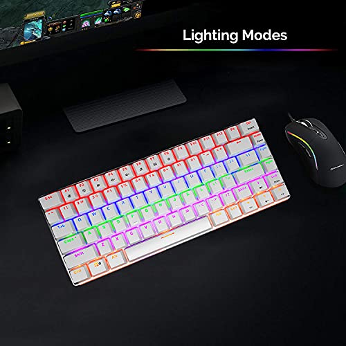 PC Teclado Mecánico para Juegos, LED Mezclado con Retroiluminación USB con Cable de 82 Teclas, Anti-Fantasma, Teclado Ergonómico de Computadora Jugar Juegos y Tipeos(Switches Azul, Blanco)