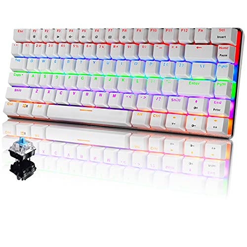 PC Teclado Mecánico para Juegos, LED Mezclado con Retroiluminación USB con Cable de 82 Teclas, Anti-Fantasma, Teclado Ergonómico de Computadora Jugar Juegos y Tipeos(Switches Azul, Blanco)