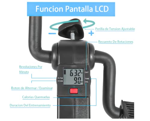 Pedales Estaticos,Mini Bicicleta Estática,Pedaleador Plegable LCD Pantalla Máquina de Brazos y Piernas Rehabilitación con Engranajes Antideslizantes (Azul)