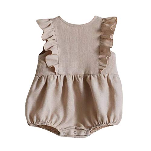 Pelele volanté – sin mangas – Bebé Niñas – Unisex – Body – Mono – Cuello redondo – Ligero y cómodo – Marca francesa – Beige topo beige 6-12 Meses