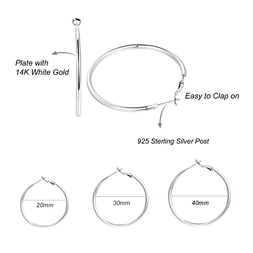 Pendientes Aro Plata ara Mujer- 3 Pares De Plata De Ley 925 Grandes Pendientes De Aro, Hipoalergénico Aros De Plata Pendientes De Moda Los Regalos para El Amigo