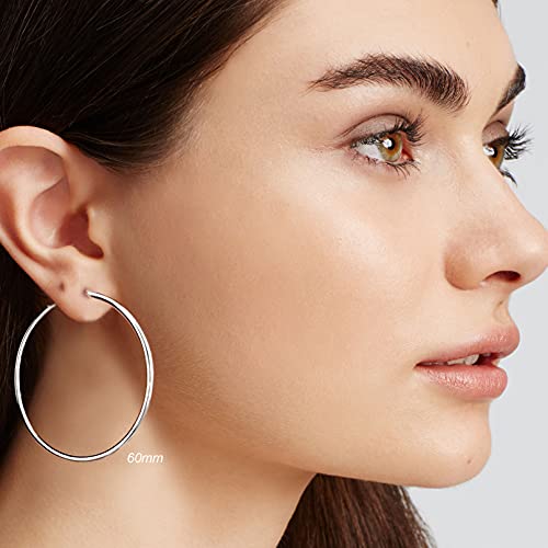 Pendientes Aro Plata ara Mujer- 3 Pares De Plata De Ley 925 Grandes Pendientes De Aro, Hipoalergénico Aros De Plata Pendientes De Moda Los Regalos para El Amigo