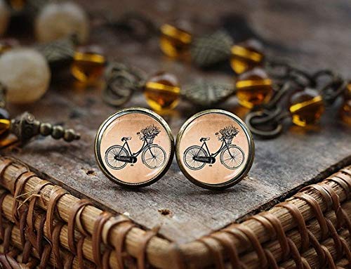 Pendientes de tuerca vintage para bicicleta, pendientes de poste de bicicleta, pendientes vintage de hipster gráficos, pendientes de bronce estilo vintage