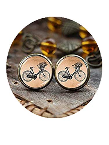 Pendientes de tuerca vintage para bicicleta, pendientes de poste de bicicleta, pendientes vintage de hipster gráficos, pendientes de bronce estilo vintage