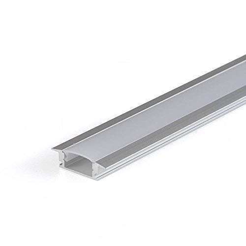 Perfil de empotrar aluminio para LED tira con difusor opaco PACK 10 metros con soporte de montaje U,barra disipador en aluminio en tiras de 2 mts, canal con soporte de montaje,tapas finales