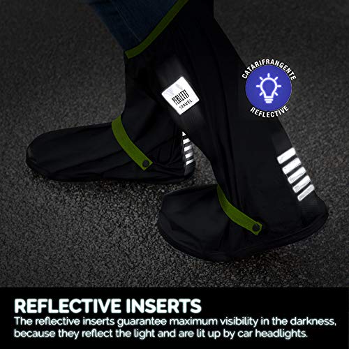 PERLETTI - Cubrecalzados Impermeables Negros Altos - Cubrezapatillas Reflectantes Antideslizantes - Galochas Lluvia Nieve - Protectores Zapatos PVC Resistentes y Reutilizables (S 36/39, Verde Lima)