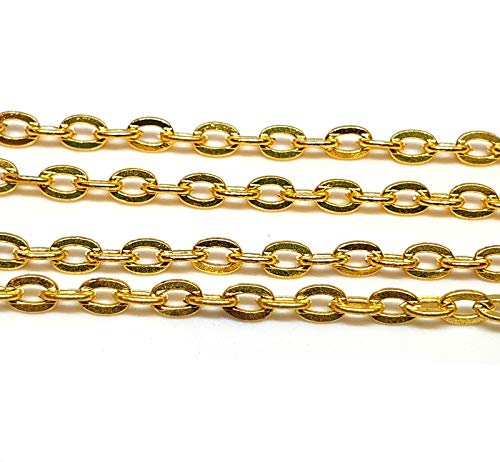 Perlin Cadena de eslabones de 3 metros, cadena de metal, ovalada, 3 x 2 mm, oro, por metros, para la fabricación de joyas, collares, pulseras, manualidades