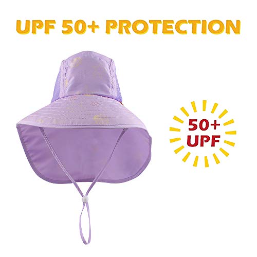 Pesaat - Sombrero para niños UPF50 + Sombrero Solar protección Gorra de Playa para niña de 3 a 12 años(Morado,7-12 años)