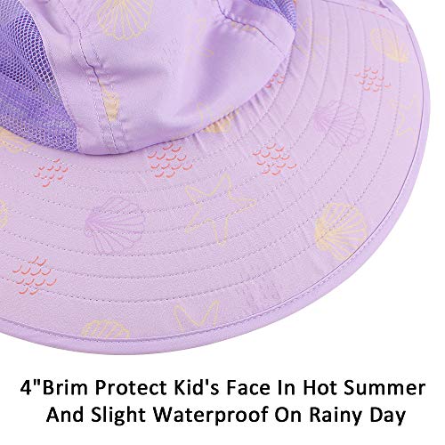 Pesaat - Sombrero para niños UPF50 + Sombrero Solar protección Gorra de Playa para niña de 3 a 12 años(Morado,7-12 años)