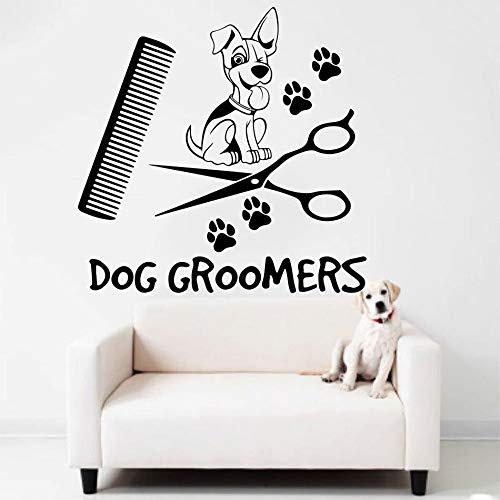 Pet Dog Grooming Pegatinas de pared Pet Salon Shop Decoración Puppy Grooming Window Decal Dog Groomer Logo Vinilo Pared Decoración para el hogar Etiqueta de la pared A3 42x41cm
