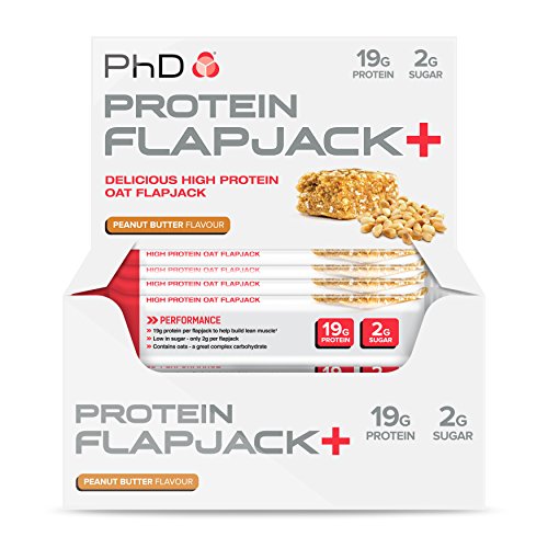 PhD Flapjack+ Barrita de Muesli de Avena Altas en Proteína, Bajas en Calorías con Delicioso Sabor Chocolate y Cacahuete, Multipack de Snacks (Caja de 12 x 64g)