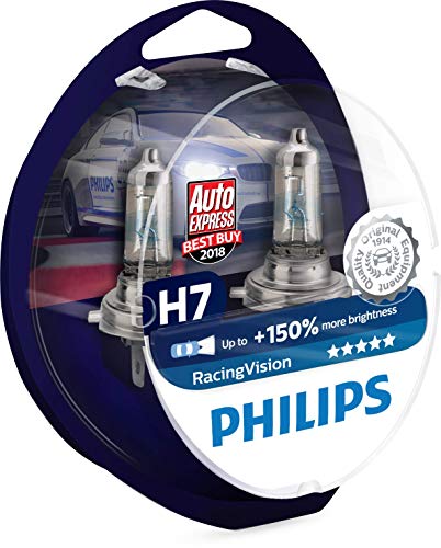 Philips RacingVision +150% Bombilla para Faros Delanteros H7 12972RVS2, 2 Piezas