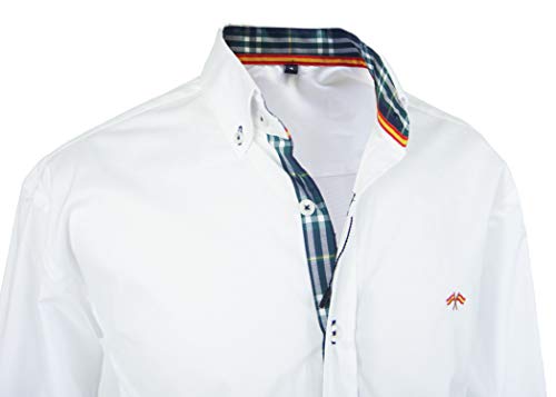 Pi2010 Camisa Bandera de España Hombre Blanco con Cuadro escoces, Fabricado en España Talla XXL