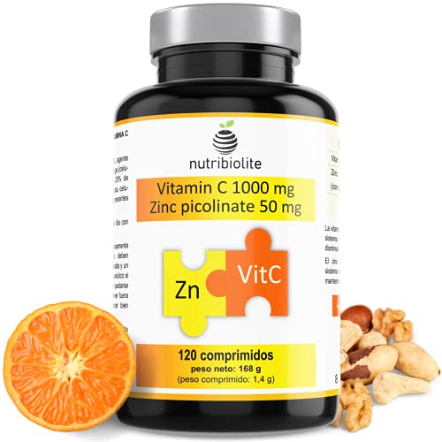Picolinato de Zinc 50 mg + Vitamina C 1000 mg - 120 comprimidos - 4 meses - Apto para veganos - Hecho en España