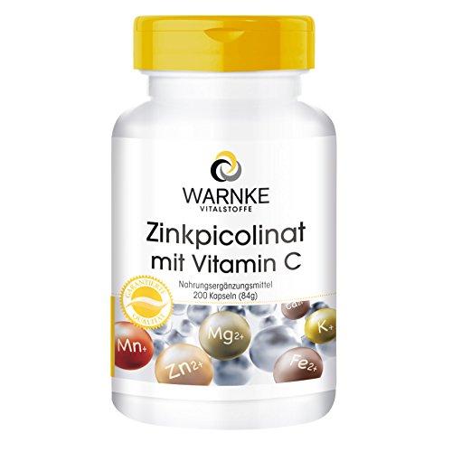 Picolinato de Zinc con Vitamina C – Vegano – Vitamina C 100mg + Zinc 15mg – 200 cápsulas