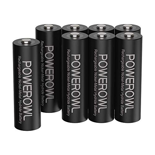 Pilas AA Recargable POWEROWL Alta Capacidad 2800mAh 1.2V Pilas Recargables AA NI-MH Baja Autodescarga para Equipos Domésticos(Precarga 8 Piezas, 1200 Ciclo)