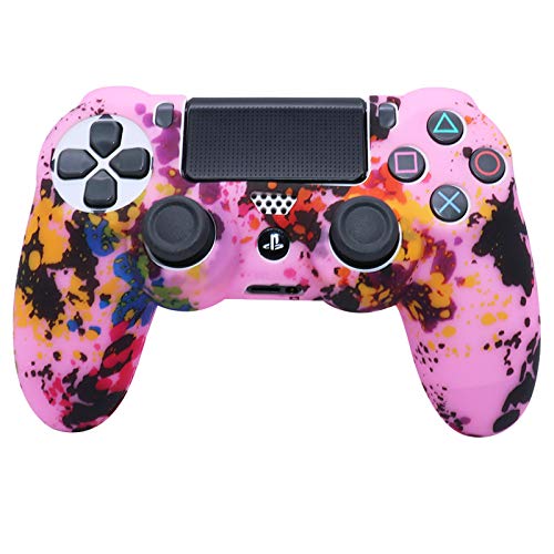 Pink PS4 Controller Skins RALAN, protector de silicona para controlador de piel, compatible con PS4 Slim/PS4 Pro Controller (Pink Pro Thumb Grip x 6, Skull Cap Grip x 2) (Color blanco rosa)