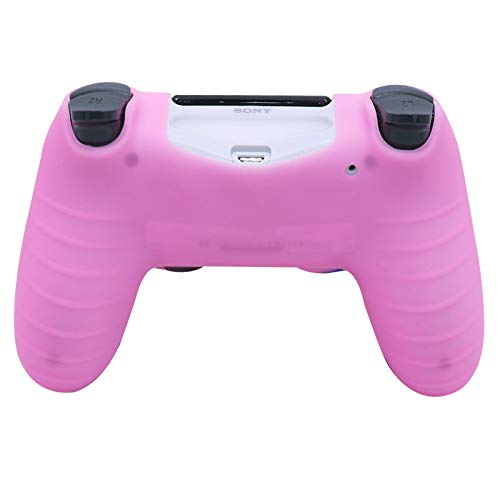 Pink PS4 Controller Skins RALAN, protector de silicona para controlador de piel, compatible con PS4 Slim/PS4 Pro Controller (Pink Pro Thumb Grip x 6, Skull Cap Grip x 2) (Color blanco rosa)