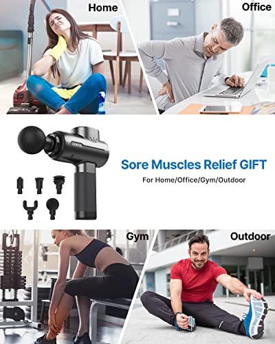Pistola de Masaje Muscular, RENPHO Pistola Masajeadora Deep Tissue Potente hasta 3200rpm, Silencioso Massage Gun Profesional Batería de 2500mAh y Carga Tipo-C para Alivio del Dolor Muscular, Negro