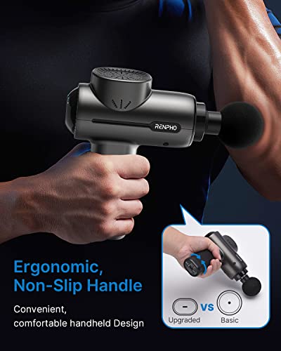 Pistola de Masaje Muscular, RENPHO Pistola Masajeadora Deep Tissue Potente hasta 3200rpm, Silencioso Massage Gun Profesional Batería de 2500mAh y Carga Tipo-C para Alivio del Dolor Muscular, Negro