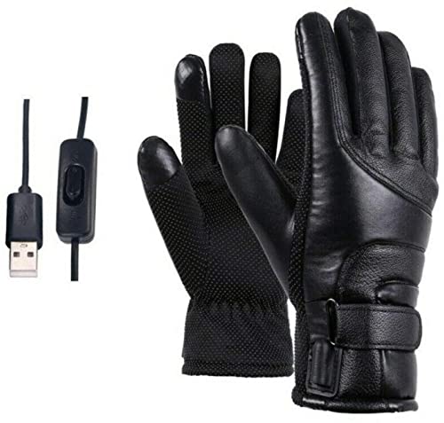 PJPPJH USB Heated Gloves Winter Electric Warming Gloves for Men and Women, Thermal Heated Gloves for Cycling Hand Warmers for Fishing, Riding, Cycling,Black