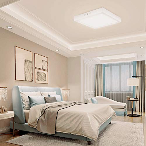 Plafón LED Cuadrado 30x30 cm,24W Blanca Cálida 3000k Panel LED Superficie Marco Blanco Alta Luminosidad Lámpara de Techo ONSSI LED
