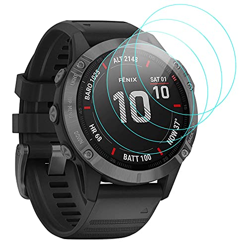 Pnakqil[4 Pcs/51mm] Pantalla Compatible con Garmin fenix 6X Pro/Sapphire/Solar Editions, Protectores de Pantalla,Cristal Vidrio Templado Premium, 9H Dureza, Antiarañazos, Sin Burbujas