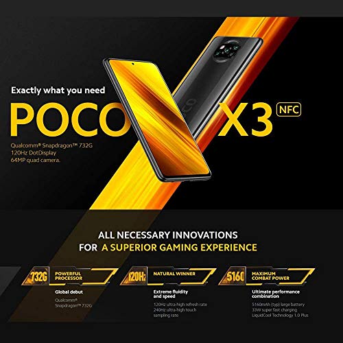 Poco X3 NFC (Pantalla de 6,67" FHD+, DotDisplay, 6GB+64GB, Cámara cuádruple de 64MP, Snapdragon 732G, 5160mAh con Carga de 33W, MIUI 12 para Poco, NFC) Azul Cobalto