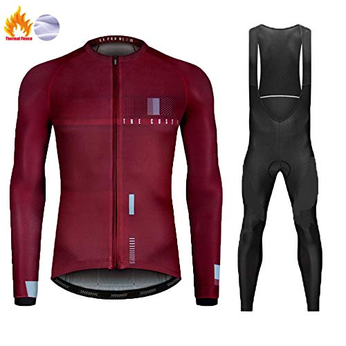 Polar Térmico de Invierno Maillot de Ciclismo, Ropa de Bicicleta MTB para Hombre con Pantalones con Pechera de Gel 9D Cálidos (Color : B, Talla : L)