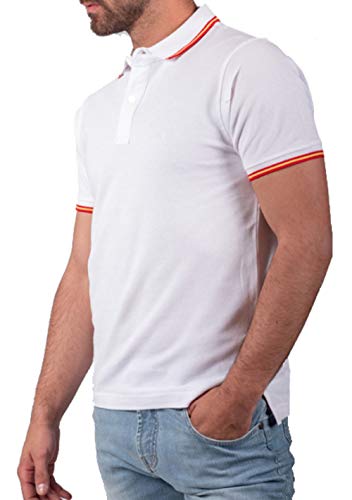 Polo con la Bandera de España,en Cuello y Mangas Pique 100% algodón.(VEA Las Medidas DE Tallas EN LA Foto) (XXL)