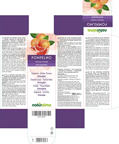 Pomelo (Citrus paradisi) semillas Tintura Madre sin alcohol Naturalma | Rico en vitamina C | Extracto líquido gotas 100 ml | Complemento alimenticio | Vegano