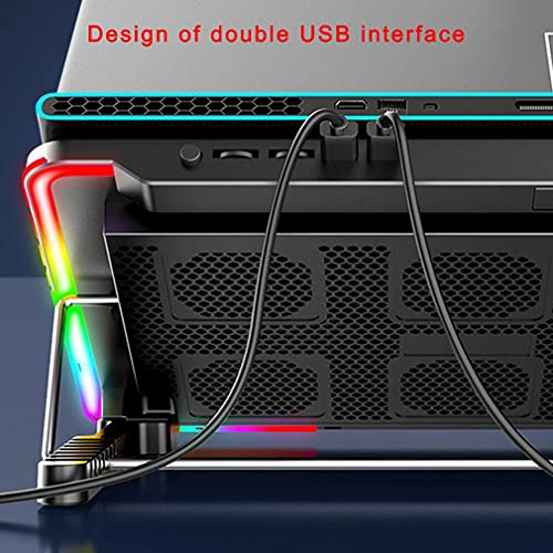 Portátil RGB Gaming Laptop Silent Fan Cooler Soporte de enfriamiento de Seis Ventiladores Dos Puertos USB Notebook Cool Stand Negro Azul 360 * 255 * 27Mm