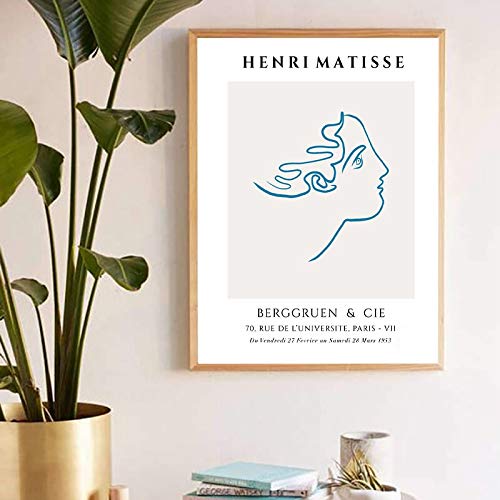 Póster de exposición de impresión de arte abstracto de Matisse, dibujo lineal minimalista de cara, imagen artística de pared de Matisse, decoración del hogar, lienzo sin marco I 60x80cm