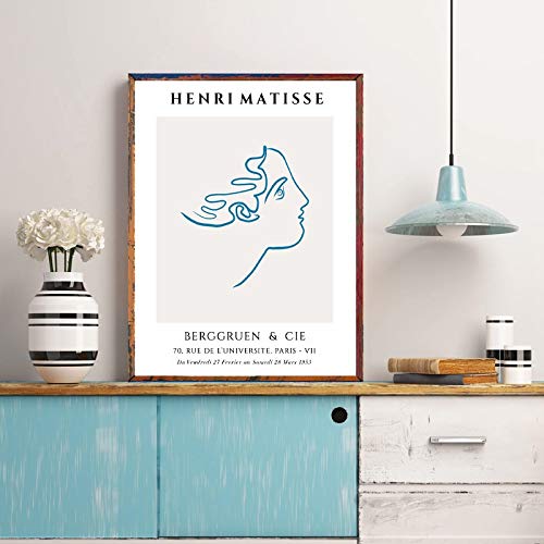 Póster de exposición de impresión de arte abstracto de Matisse, dibujo lineal minimalista de cara, imagen artística de pared de Matisse, decoración del hogar, lienzo sin marco I 60x80cm