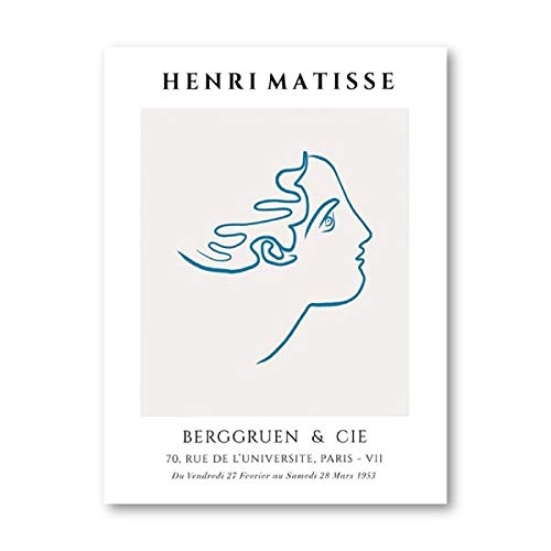 Póster de exposición de impresión de arte abstracto de Matisse, dibujo lineal minimalista de cara, imagen artística de pared de Matisse, decoración del hogar, lienzo sin marco I 60x80cm
