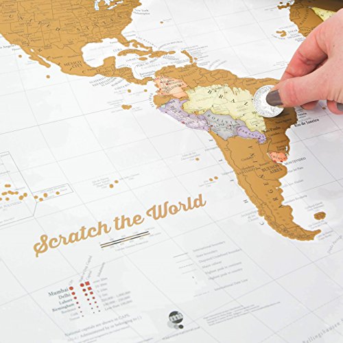 Póster del mapa mundi de rascar con tubo de regalo - extragrande - 84 x 59 cm - Maps International - 50 años haciendo mapas - Detalles cartográficos con el país y los países limítrofes