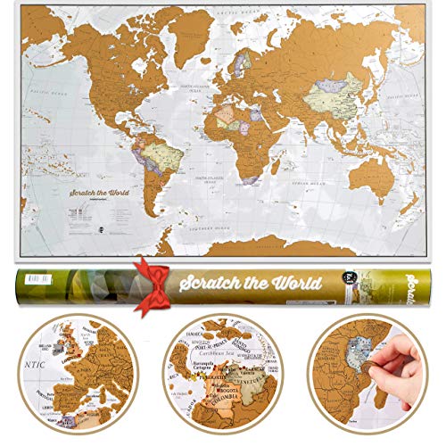 Póster del mapa mundi de rascar con tubo de regalo - extragrande - 84 x 59 cm - Maps International - 50 años haciendo mapas - Detalles cartográficos con el país y los países limítrofes