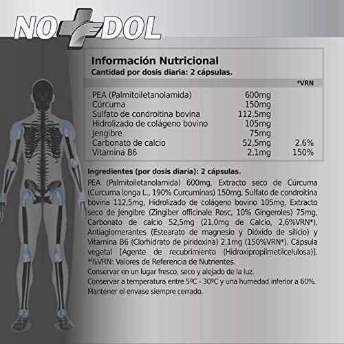 Potente e innovador tratamiento Antiinflamatorio, Analgésico y Regenerador – Con PEA Cúrcuma, Condroitina y Colágeno | Acaba con el dolor continuo o neuropático | Fórmula Eficaz | 90 cápsulas