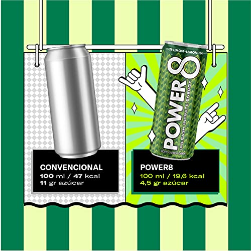 Power 8 Energy Drink Sabor Té Limón- Caja 24 latas - La primera bebida energética saludable es Power 8