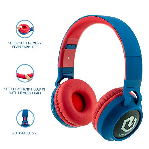 PowerLocus Auriculares Bluetooth de Diadema para niños, Cascos Bluetooth Inalámbricos, Auditiva Límite de 85DB, Sonido Estéreo, con Micrófono, Micro SD, Plegable, Estuche Cascos para Movil, Tablet,PC