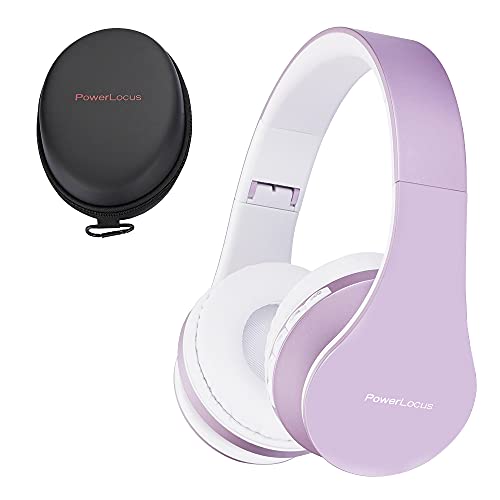 PowerLocus P1 – Auriculares Bluetooth inalambricos de Diadema Cascos Plegables, Casco Bluetooth con Sonido Estéreo con Conexión a Bluetooth Inalámbrico y Audio Cable para Movil,PC,Tablet-Morado/Blanco