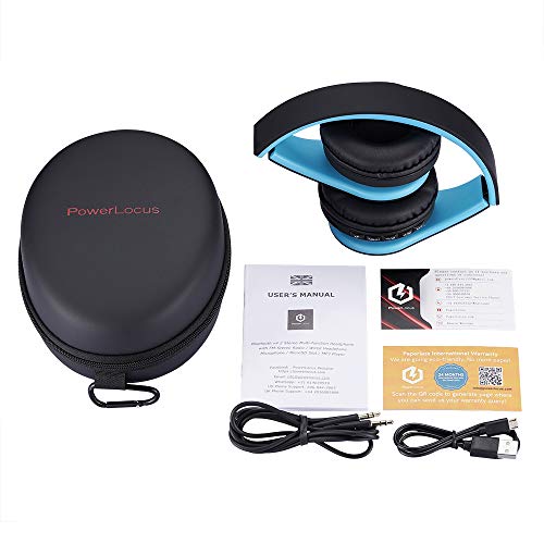 PowerLocus P1 – Auriculares Bluetooth inalambricos de Diadema Cascos Plegables, Casco Bluetooth con Sonido Estéreo con Conexión a Bluetooth Inalámbrico y Cable para Movil, PC, Tablet - Negro/Azul