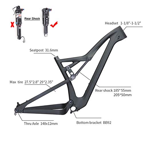 PPLAS Nuevo 29er 27.5er Colada Completa Marco de Bicicleta de montaña 148x12mm Fibra de Carbono MTB Frame Acepte (Color : UD Matte Black, Size : 17.5inch)